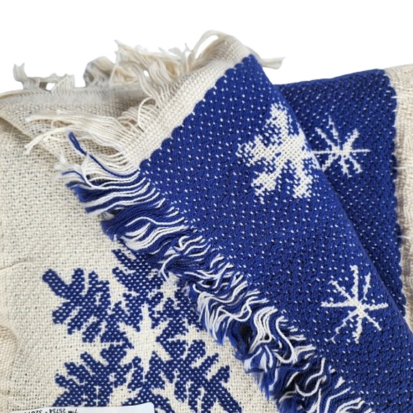 NWOT USA Cotton Blue Cream Cottagecore Snowflake Crochet Throw Coverlet Blanket - Picture 4 of 9